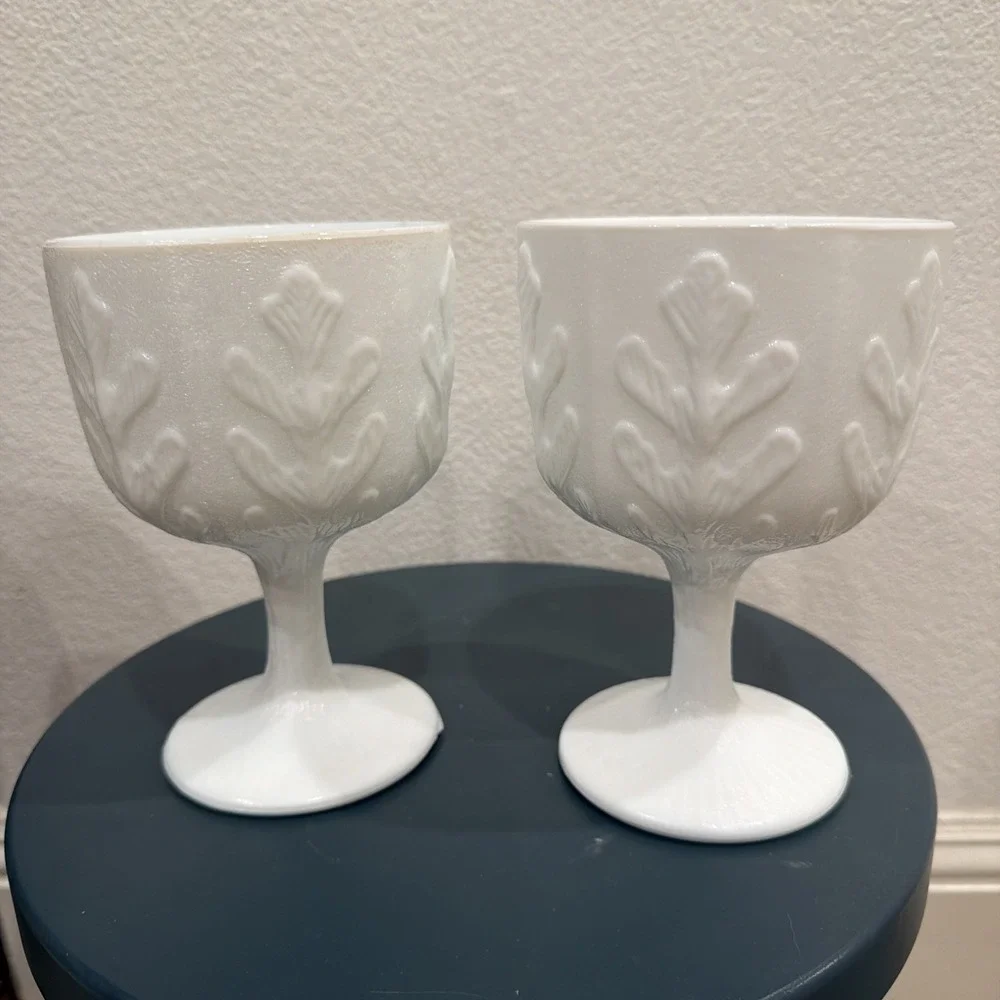 Vintage White Milk Glass Oak Leaf Pedestal Bowl or Candy Dish Set